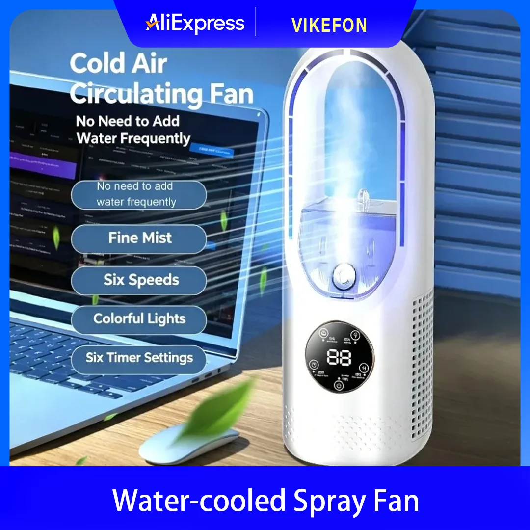 Wide Angle Circulation Desktop Cooler Fan With Atomization Humidification Light Multi Speed Timing USB Supply For Office Bedroom
