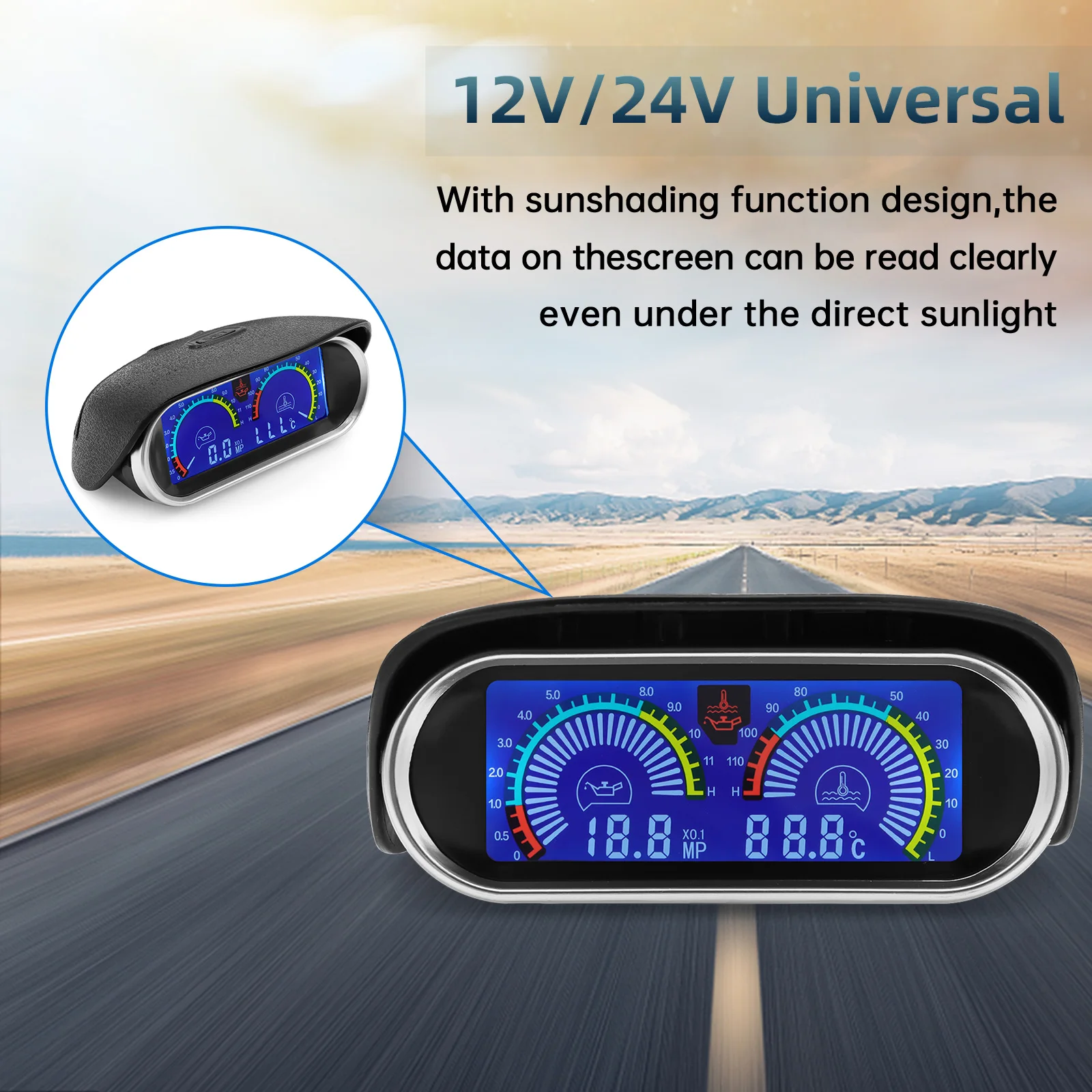 Universal 2 in 1 Car Gauges Digital Oil Pressure Gauge + Water Temperature Gauge with Temp Press Sensor for 12V/24V Car Truck