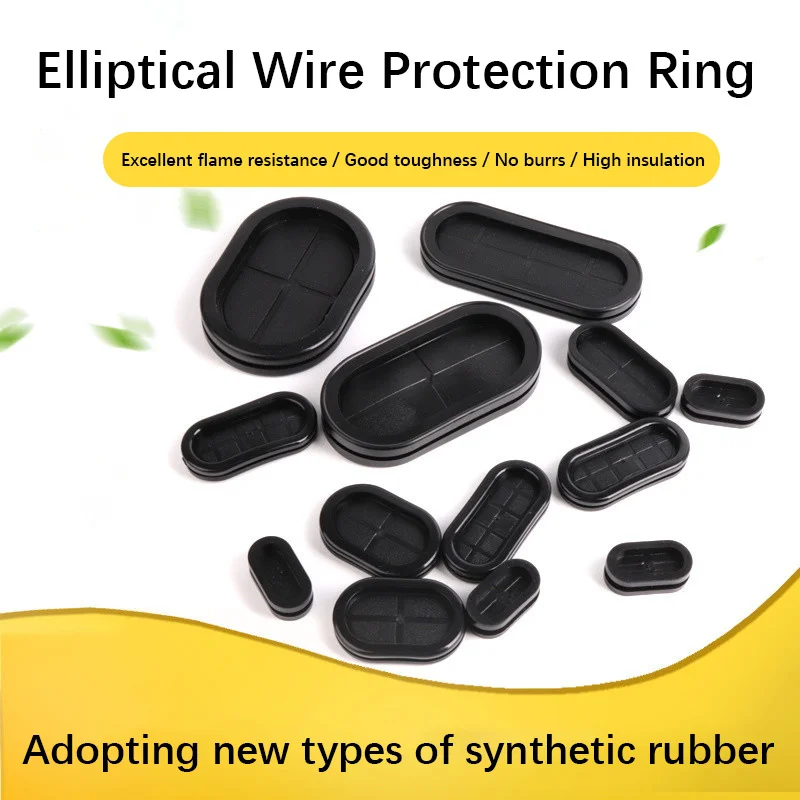 10pcs Eco-Friendly Oval Double-Sided Rubber Cable Grommet, Dustproof Waterproof Flame-Retardant Through-Hole Seal Sleeve