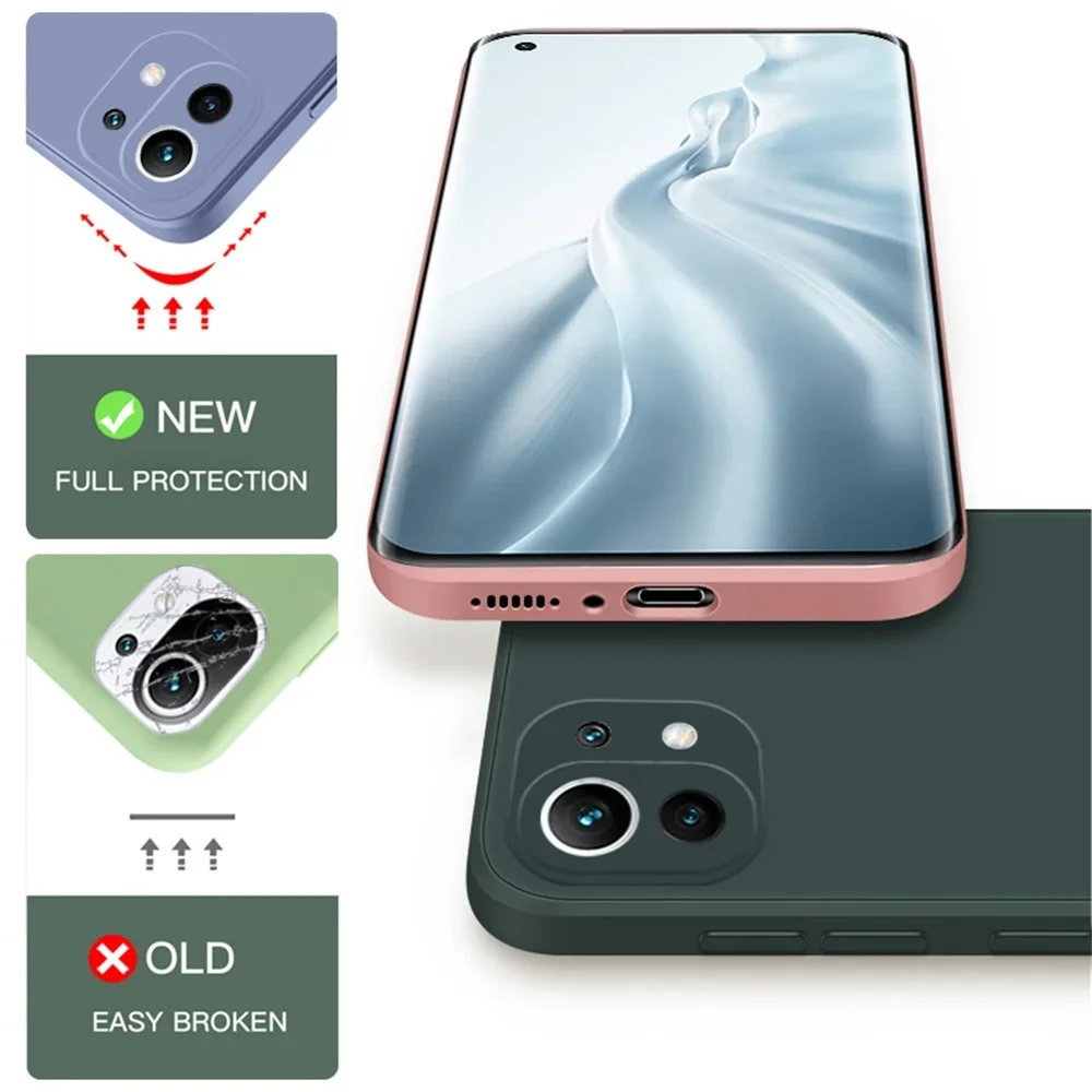 Funda de silicona líquida cuadrada Original para Xiaomi Mi 11 11T 11X Pro Ultra Lite NE 5G, Funda protectora trasera Mi11 T 11Lite 11i