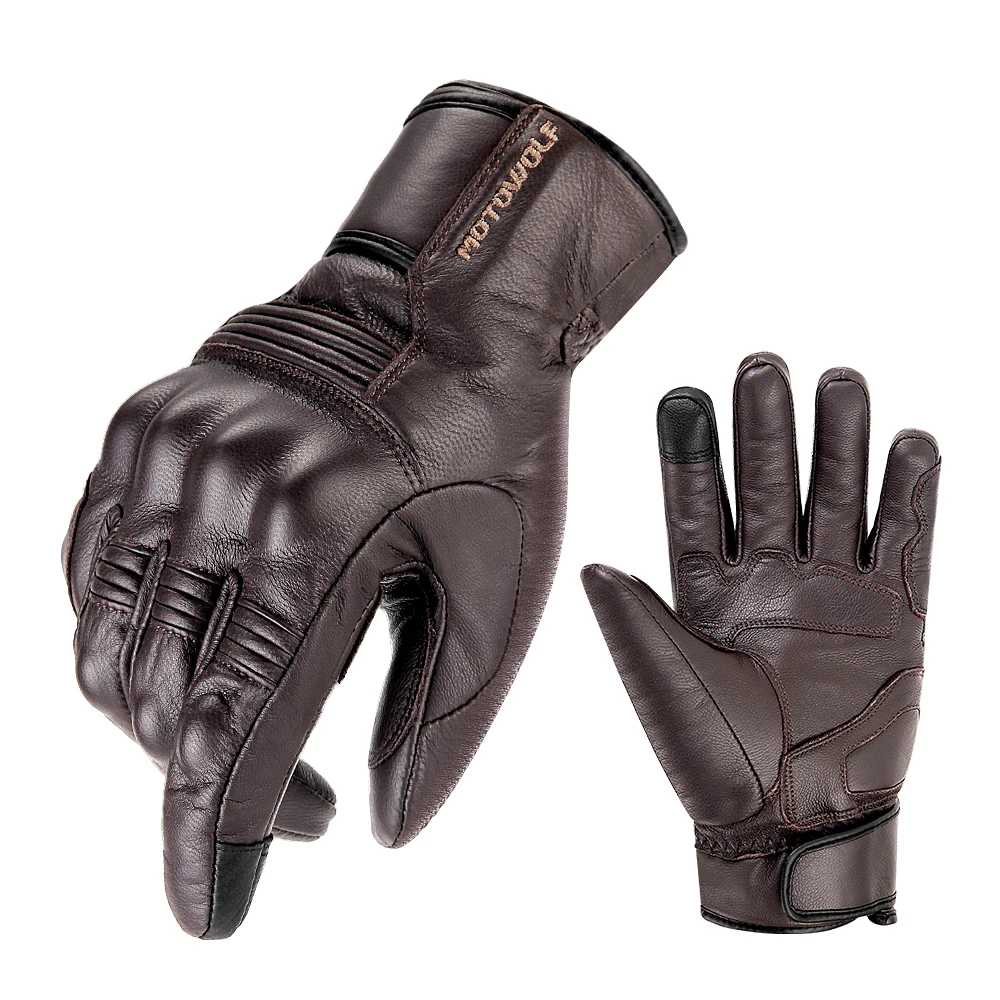 Retro Motorcycle Gloves Genuine Leather Warm Sheepskin Motorcycle Rider Gloves Winter Windproof Waterproof Touch Screen Gloves