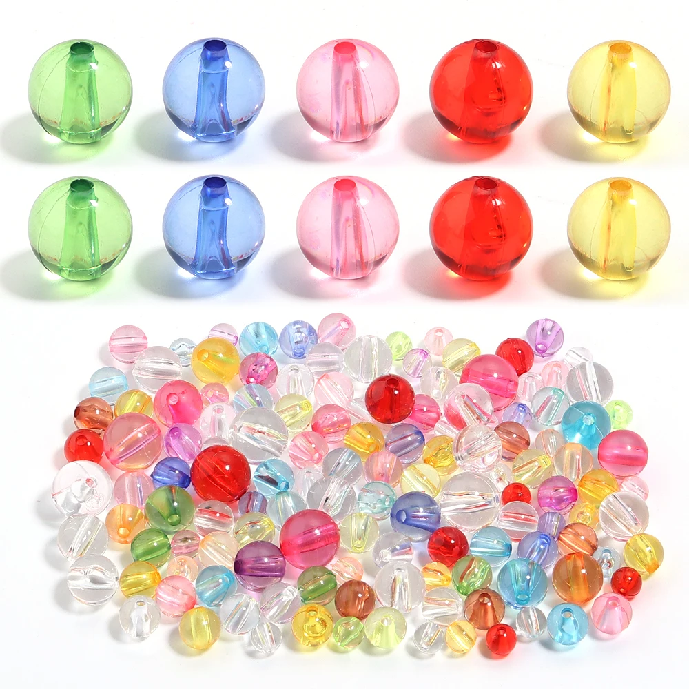 50-100pcs/bag Round Acrylic Beads Colorful Transparent Beads For DIY Phone Chain Jewelry Findings Accessories Loose Spacer Beads