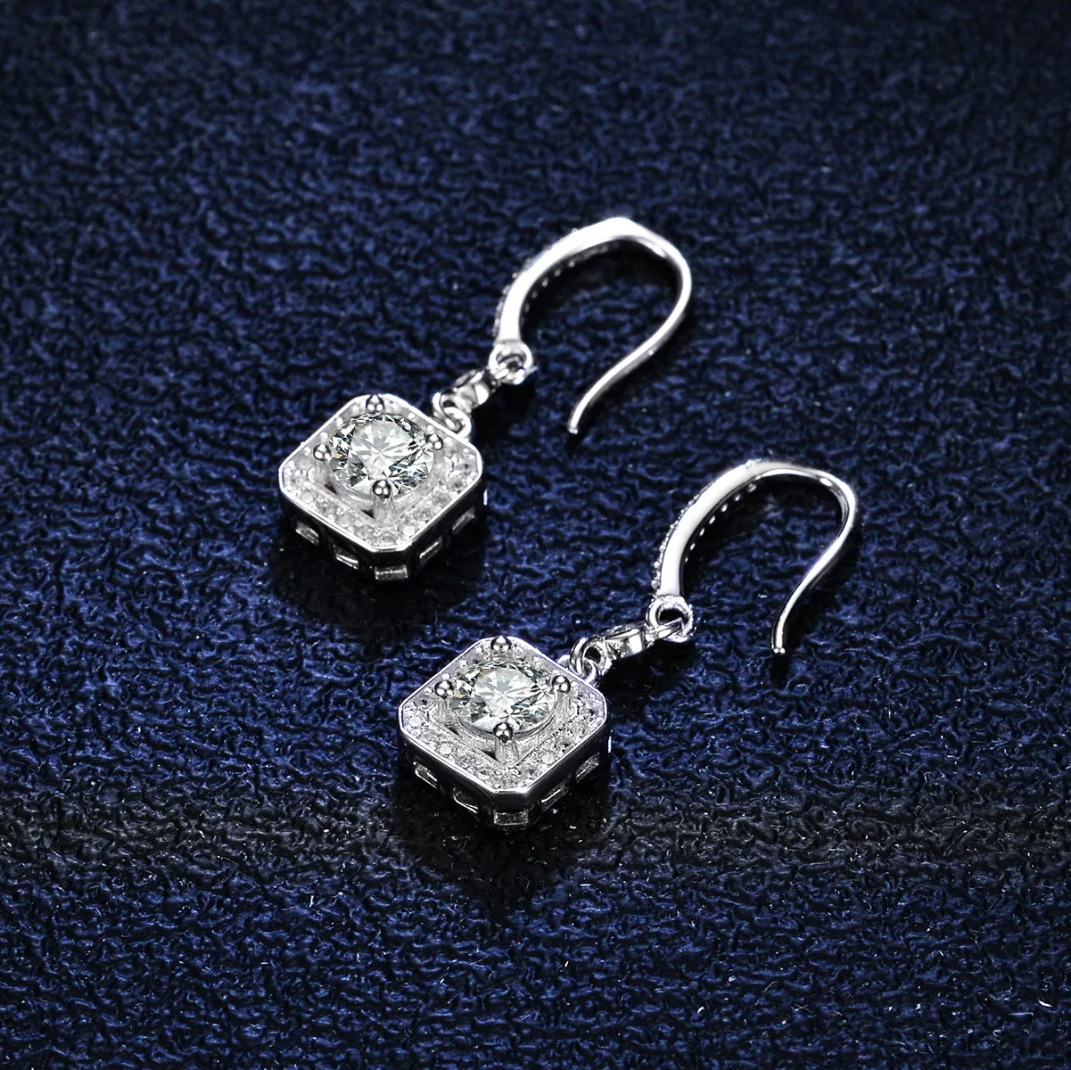 PT950 white gold diamond VVS1 earrings 18K gold D color moissanite earrings tassel luxury square bag earrings