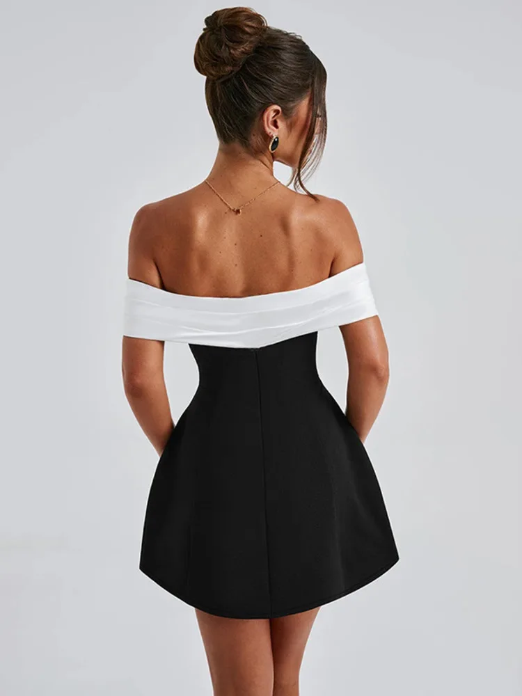 Mozision Off-shoulder Backless Sexy Mini Dress For Women Fashion Strapless Sleeveless High Waist A-line Club Party Dress Elegant