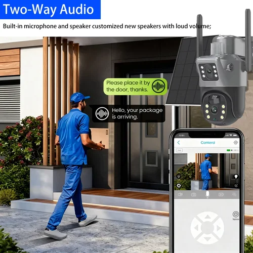 Imagen 2 del producto Cámara Solar de doble pantalla 4K y 8MP, 5G y 2,4 GHZ, WIFI de doble banda, protección de seguridad PTZ inalámbrica para exteriores, detección PIR, CCTV EseeCloud
