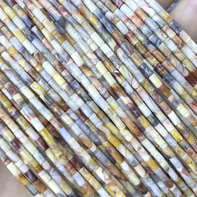 Natural Stone Cylinder Tube Crazy Agate Loose Spacer Bead For Jewelry Making Charm Diy Bracelet Necklace Materials 2X4MM