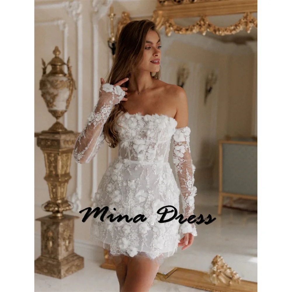 

Mina Dresses Gala Dresses Woman 2024 for Party Off the Shoulders Line A Chiffon Flower Embroidery Wedding Dress Es Amanda Novias