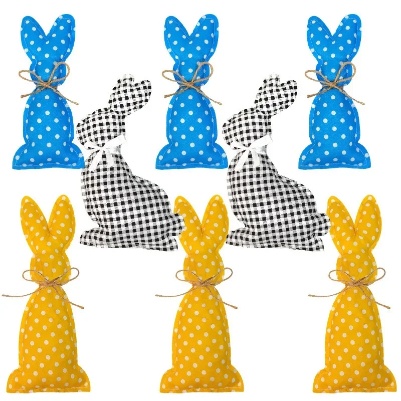 2025 Easter Handmade Bunny Colorful Cloth Rabbit Desktop Ornaments DIY Fabric Art Gifts Happy Easter Day Party Decors