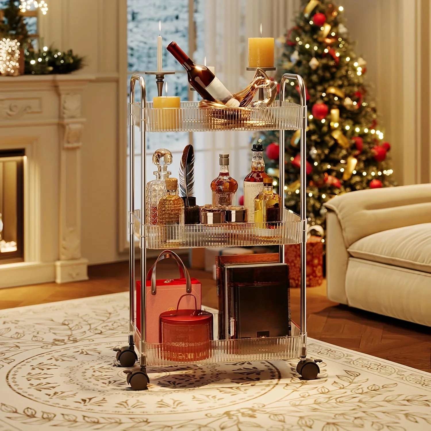 

3/4-tier Storage Cart, Multi-purpose Cart with Hanging Storage Box, Transparent Design, Suitable for Dormitories, Bathrooms