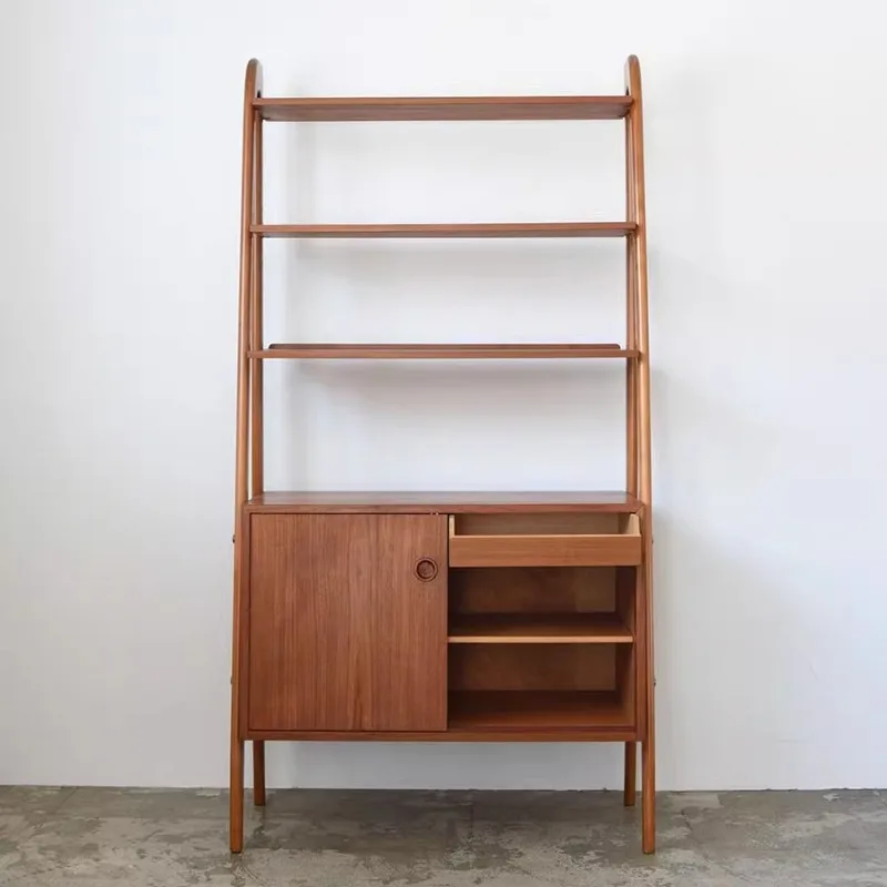 北欧デンマーク産無垢材本棚 多層ブックケース ディスプレイスタンド チェリーウッド リビングルーム 壁掛け収納ラック ディスプレイケース