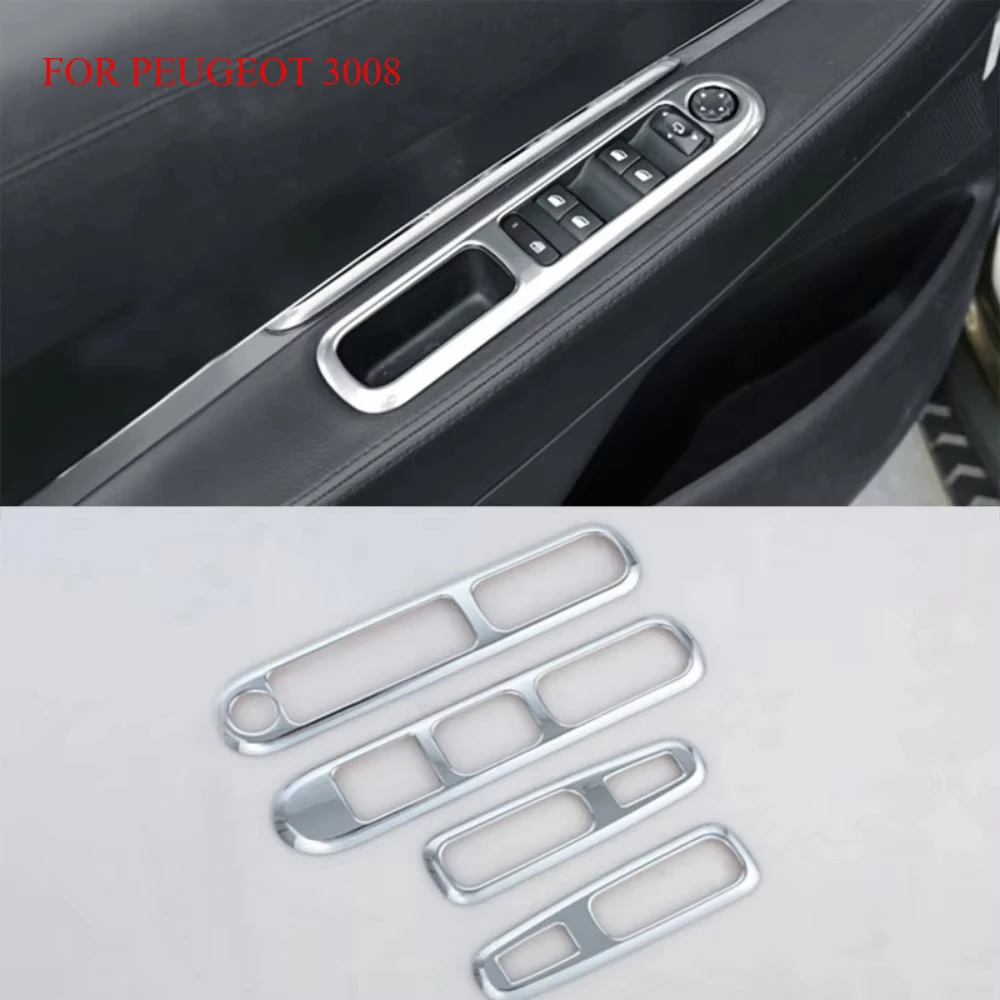 For Peugeot 3008 2013 2014 2015 2016 4Pcs ABS Chrome Car Window Lifter Panel Cover Trim Decoration Sticker Interior Accessories