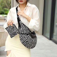 Canvas Half-moon Women Shoulder Bags Zebra Pattern Print Large Capacity Crossbody Chest Bag Fashion Casual Shopper Purses
