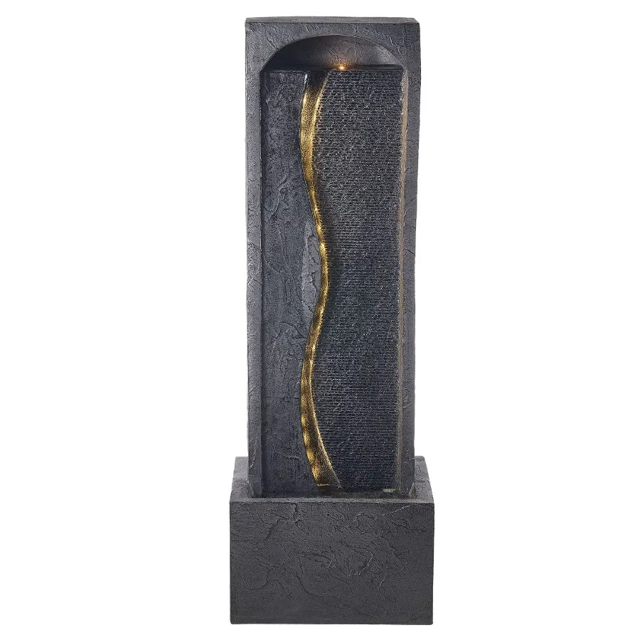 Outdoor Water Fountain 38.58in Height 1-Tier Floor Standing Rock Base Style with LED Light and Pump in Gray for Garden Home Pat