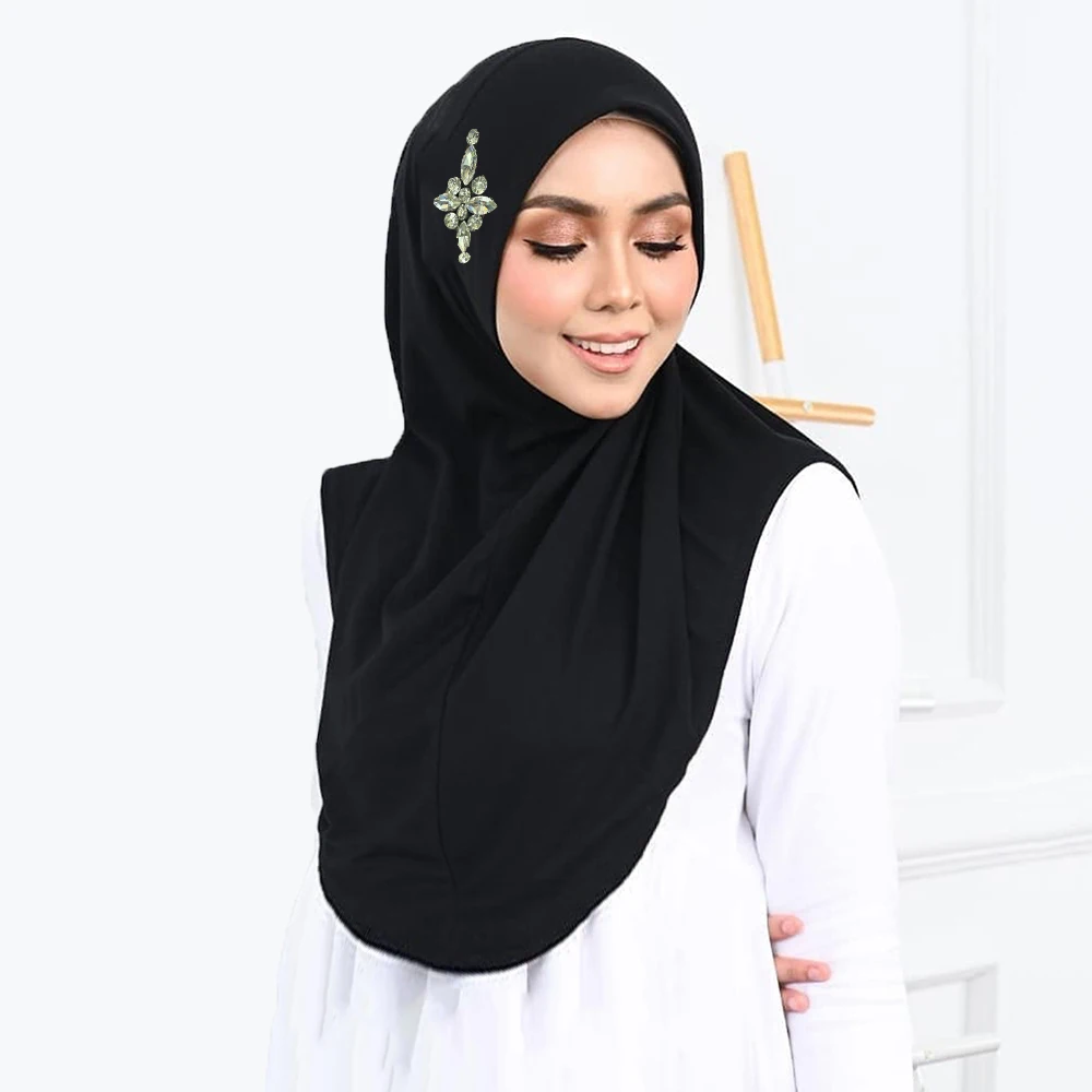 

Готовая к ношению застежка, мгновенный хиджаб со стразами, мусульманский полный чехол, повязки на голову, шарф, исламский тюрбан, шапки, Turbante Mujer