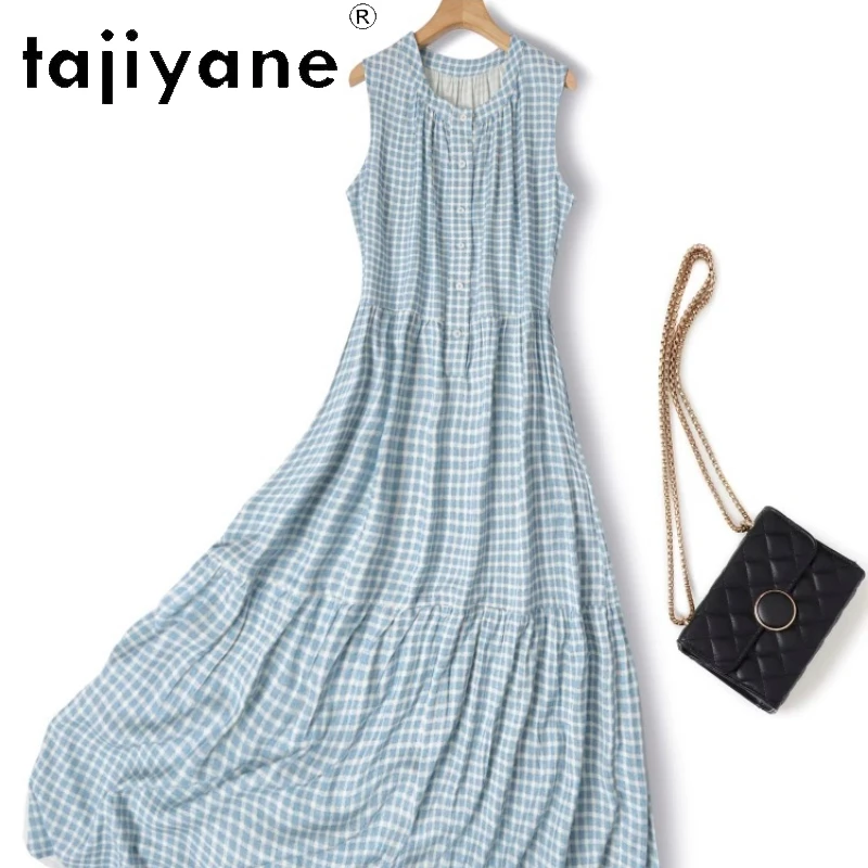 Tajiyane Seda de morera 50% algodón 50% Azul y blanco Expositor artístico fresco Seda y algodón Vestido sin mangas para tarta Ж tijales Одеж Б