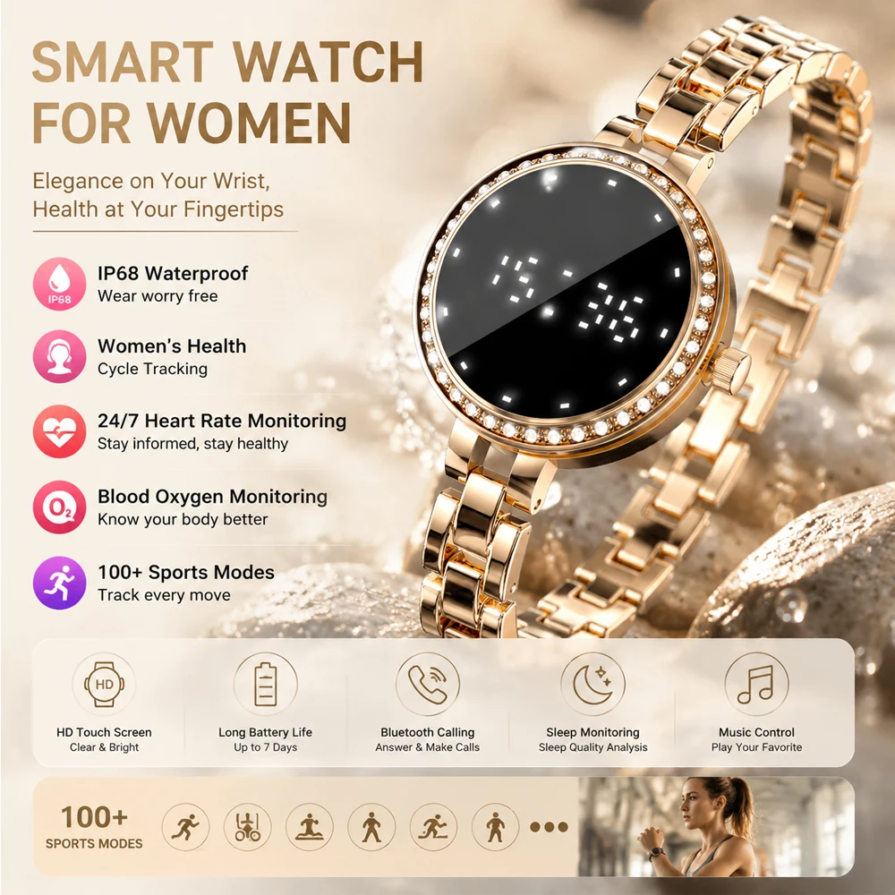 

2026 New Women Smart Watch Multi-Sport Mode Fashion Bracelet Sleep Tracking Women Health Bluetooth Smartwatch for Android iOS