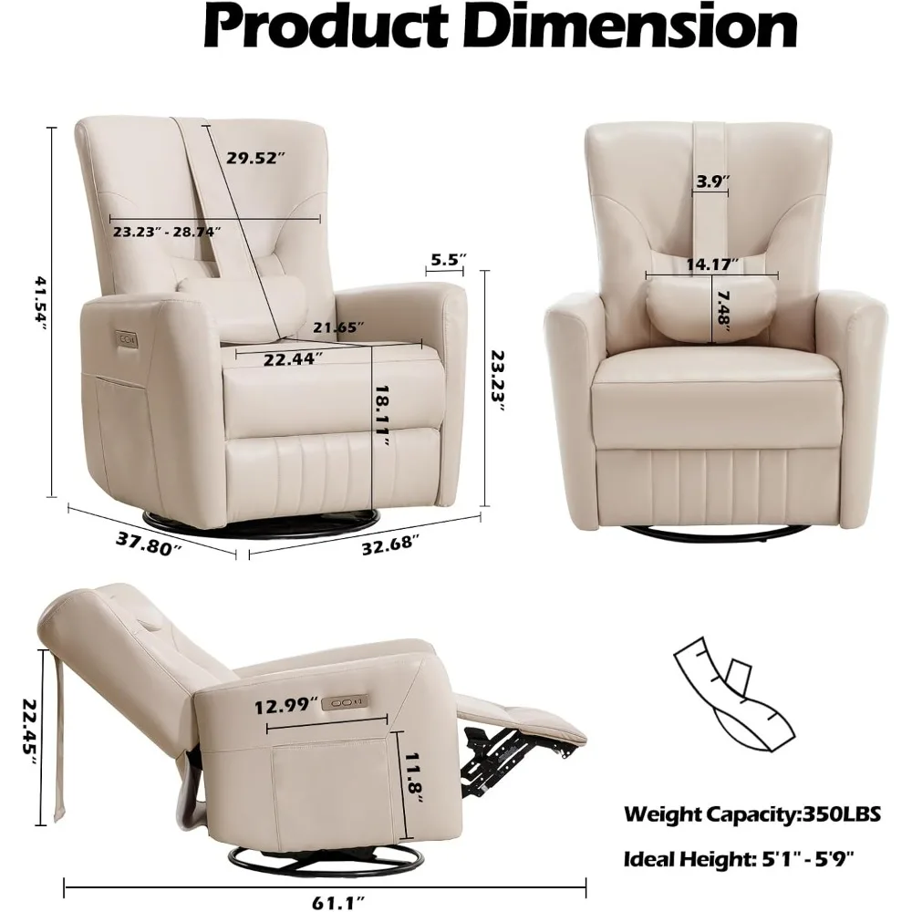 Recliner Chair 270° Swivel Recliner with Headrest or Lumbar Support Recliner Chair