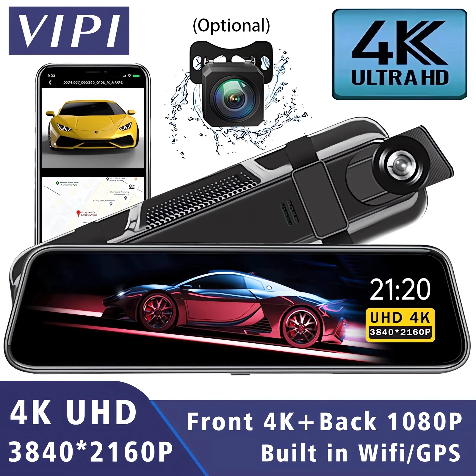 Car DVR 4K 2160P 10 Inch GPS WIFI Mirror Dash Cam Dual Lens Dashcam IPS Screen Car Camera Drive Recorder Stream Rear Cam