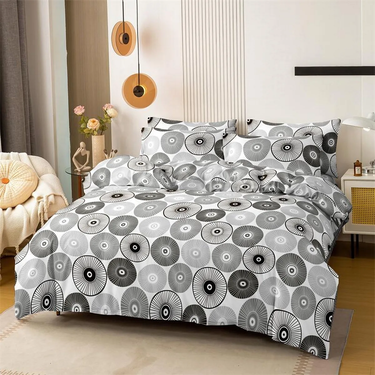 

Grey Circle Simplicity Duvet Cover Pillowcase,3 Piece Home Bed Set,Bedding Set,Full Single King Queen(Excluding Bedsheet)Bed Set