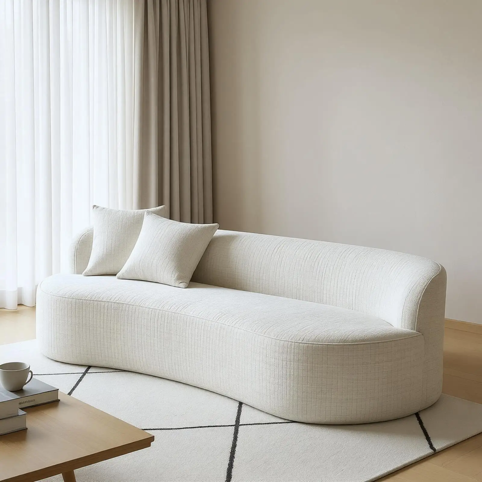 #￥for Loveliving Modern Curved Compressed Sofa All-Foam 3-Seater Cloud Couch No Assembly Required Boneless Sofas for Living Room