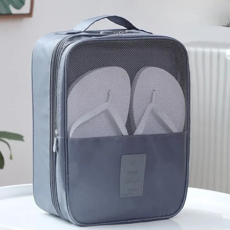 

1pc Portable Travel Shoe Bag! Multi-Functional Organizer for Shoes & Underwear – Durable Polyester with Mesh Pocket (Gray)
