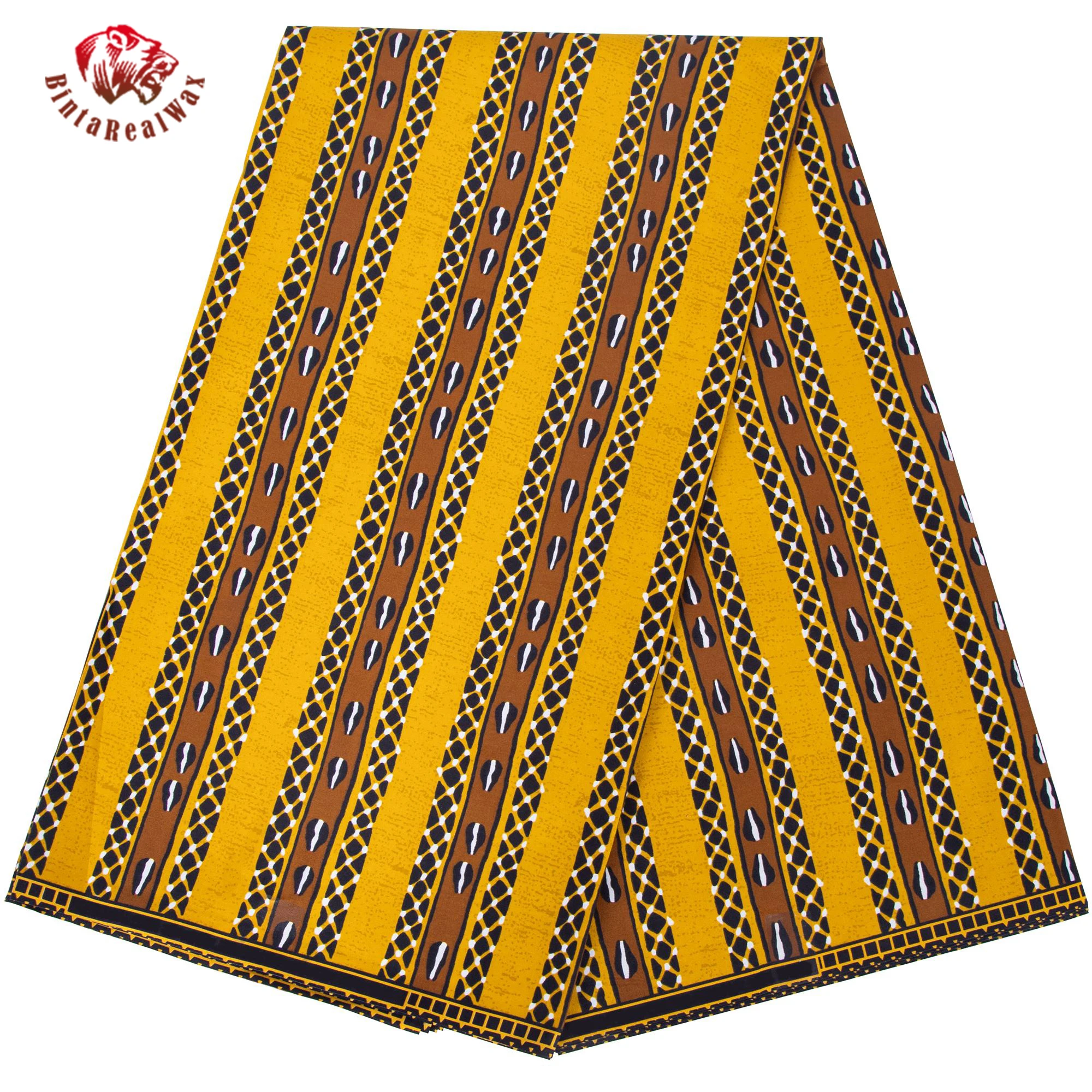 

African Wax Print Fabric Yellow Brown Geometric Stripe Pattern Ankara Fabric for Dress Skirt Shirt DIY Sewing Textile FP6699