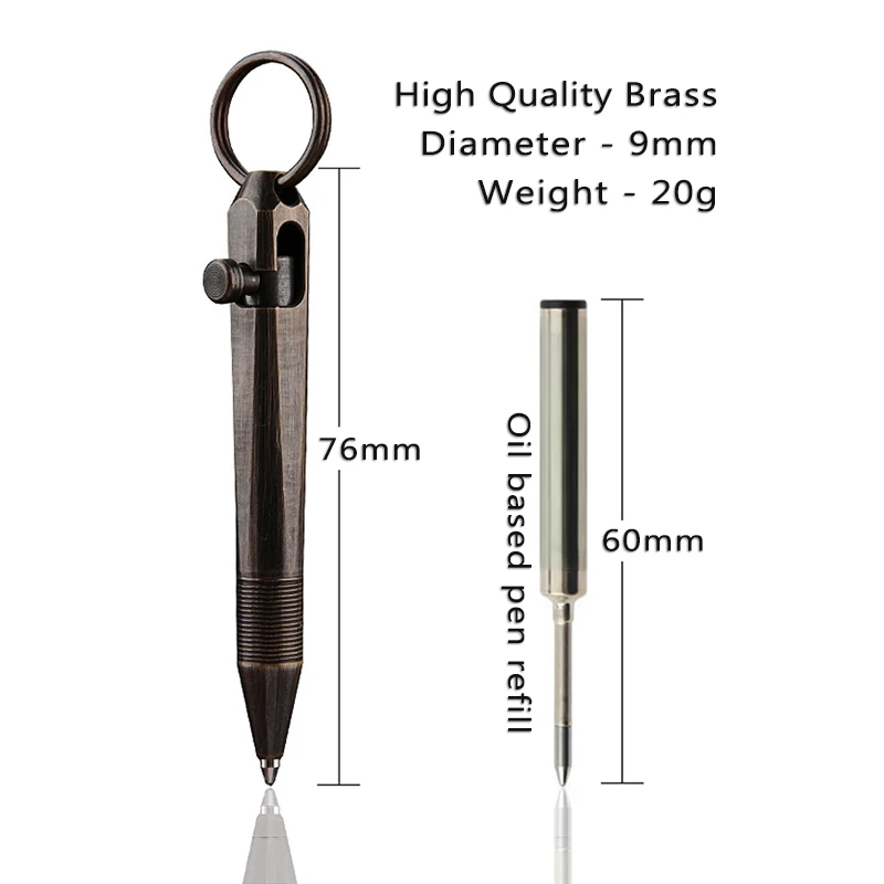 빈티지 황동 전술 펜 비즈니스 서명 볼펜, 휴대용 비상 쓰기 EDC 도구 키체인, 사무실 학생 용품