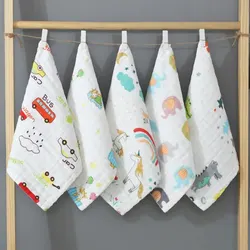 Random 5pcs Muslin 6 Layers Cotton Soft Baby Towels Baby Face Towel Handkerchief Bathing Feeding Face Washcloth Wipe Burp Cloth