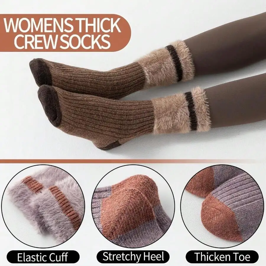 

Womens Thick Crew Socks With Elastic Cuff Stretchy Heel And Thickened Toe Warm Comfortable Outdoor Hiking Socks