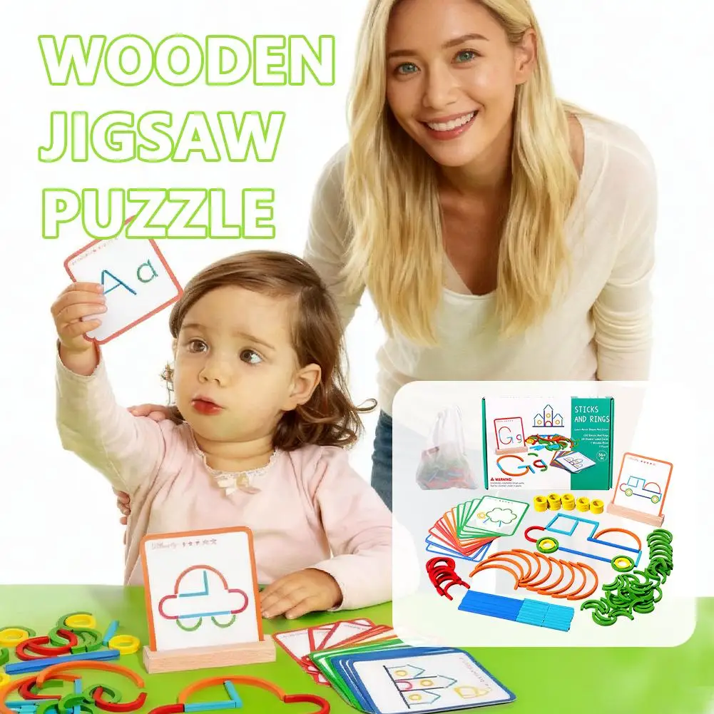 木製クリエイティブスティックとリングパズル知能ゲームモンテッソーリ幼児教育玩具子供のための 3 歳