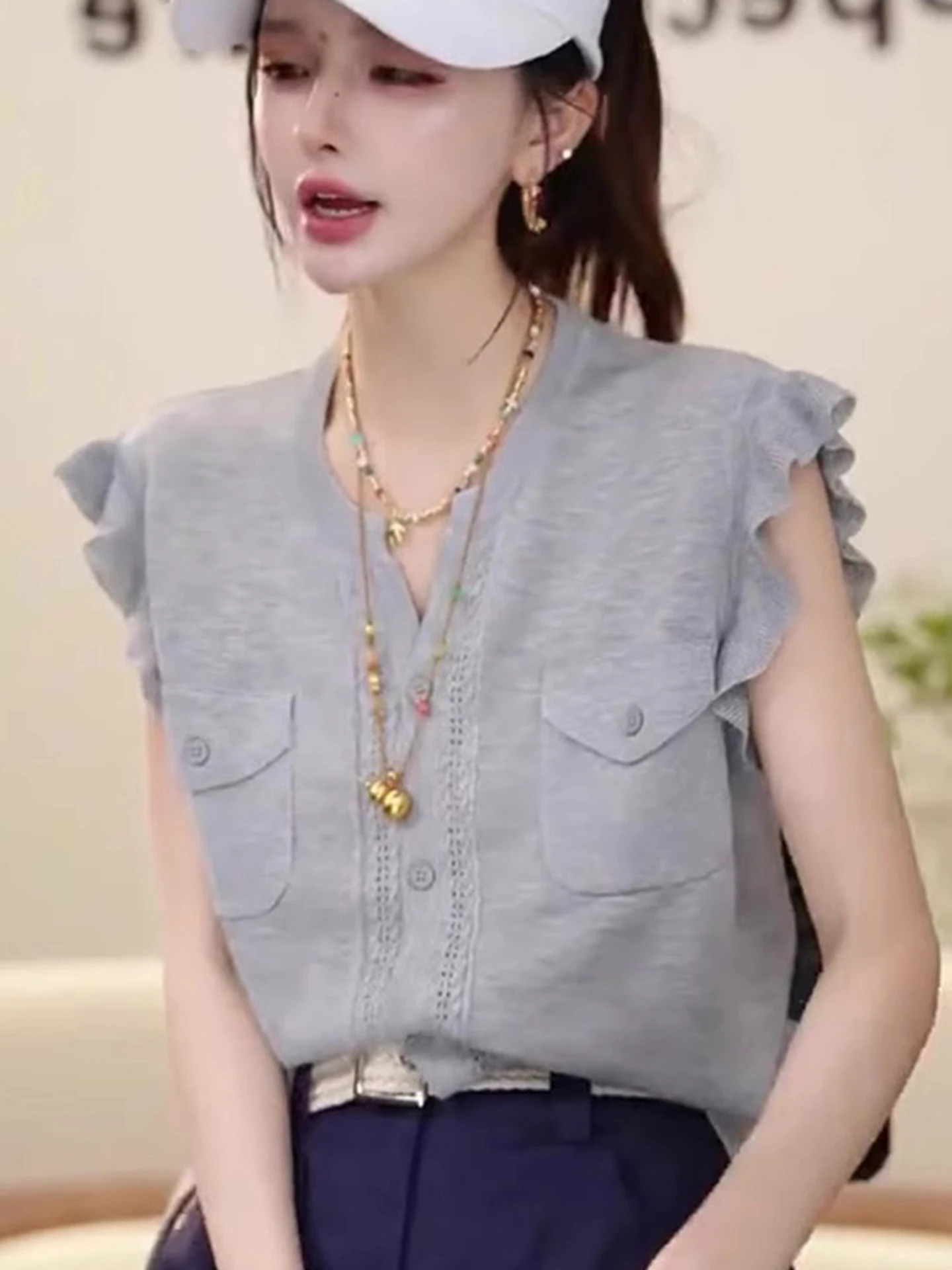 

Корейский повседневный вязаный кардиган без рукавов, однотонный, летний, модный, молодежный, с пуговицами, для повседневной носки