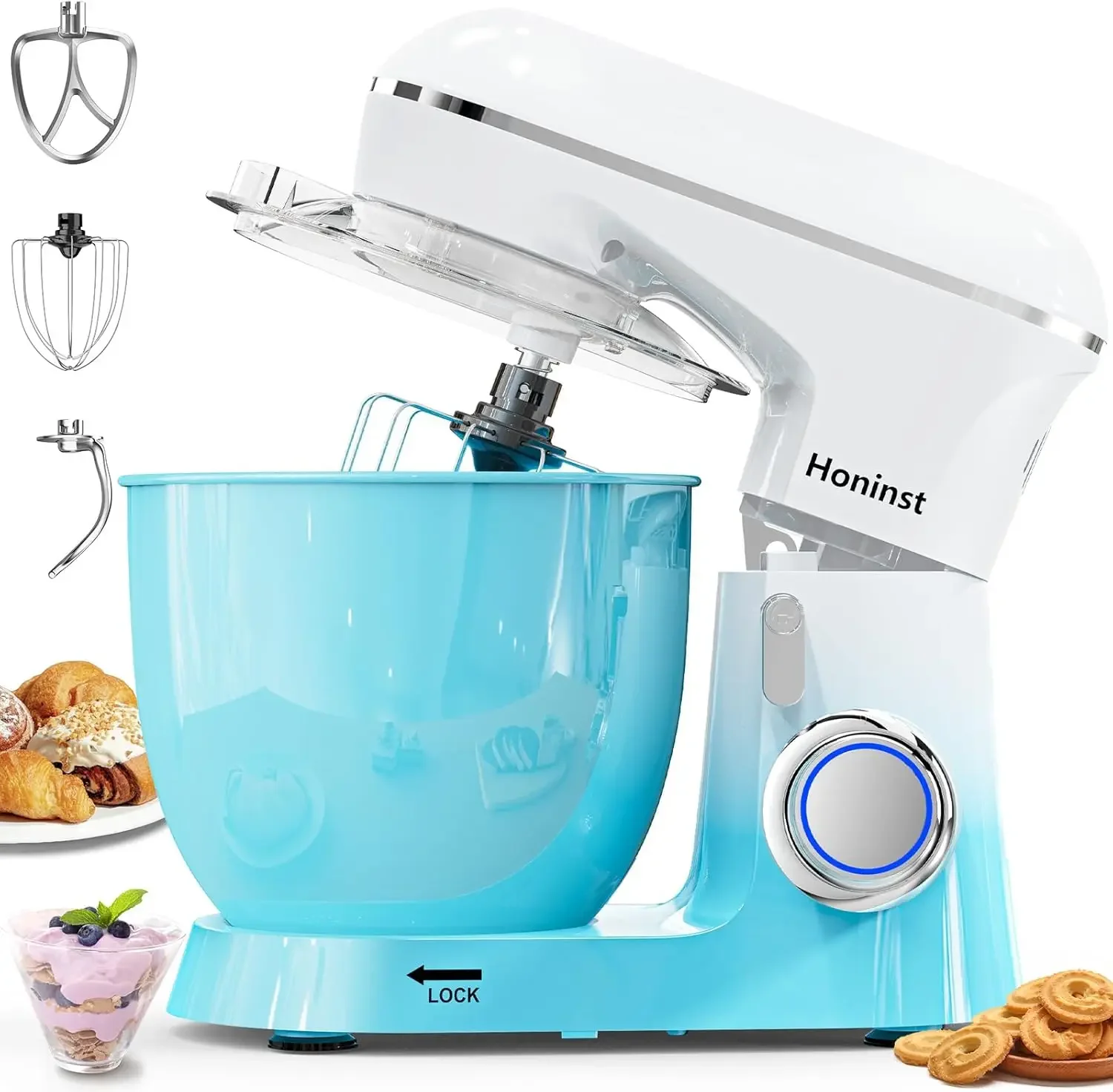 6.5QT 10-Speed 660W Tilt-Head Electric Stand Mixer，3-In-1 Kitchen Mixer with Bowl, Dough Hook, Whisk and Beater, Foo