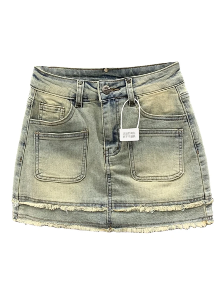 Jupes en jean taille haute pour femmes, jupes courtes délavées, hanche ronde, mince, été, nouvelle mode, 2024