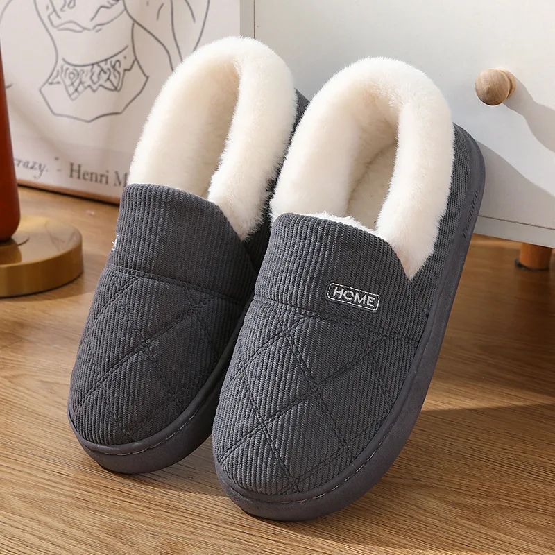 New 2023 Corduroy Cotton Shoes for Women Home Warm Anti-slip Couple Winter Cotton Plush Slippers Platform Shoes Men