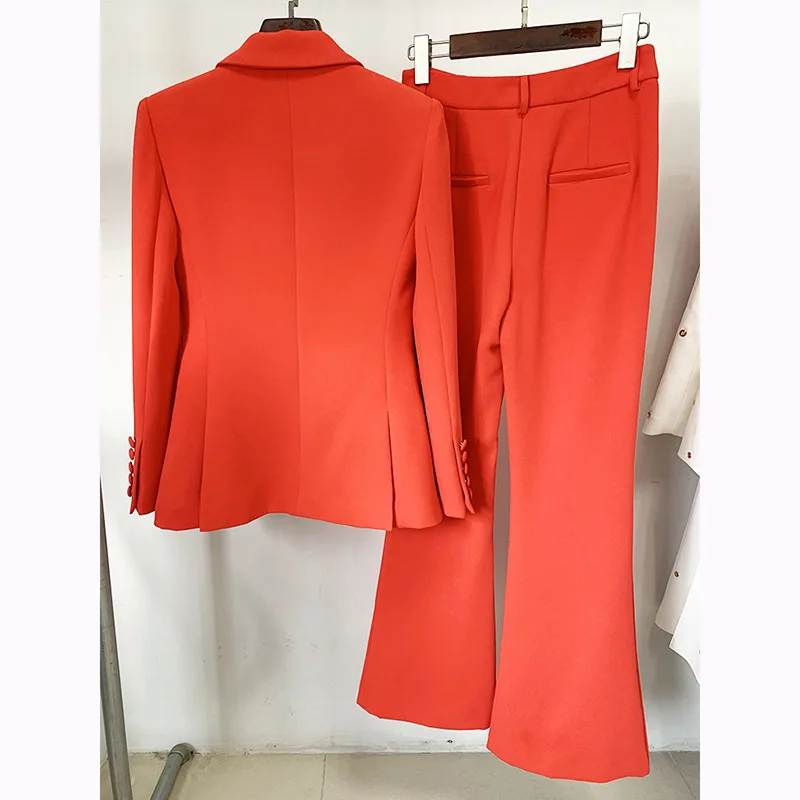 Tailleur pantalone Blazer donna arancione nuovo Design bottone singolo pantaloni gamba larga due pezzi set ufficio Business abiti da donna