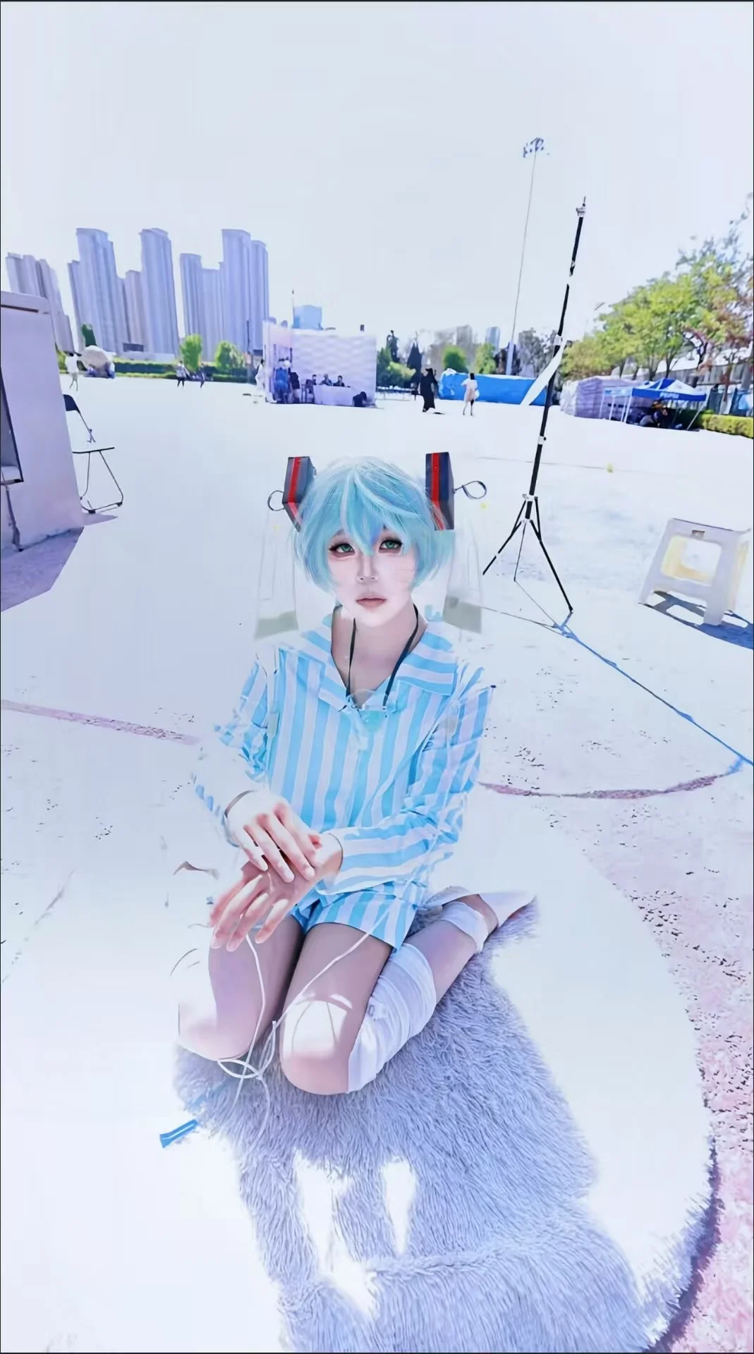 Cosplay Costume Patient's Long-Sleeved Striped Loose Set Suitable view 4