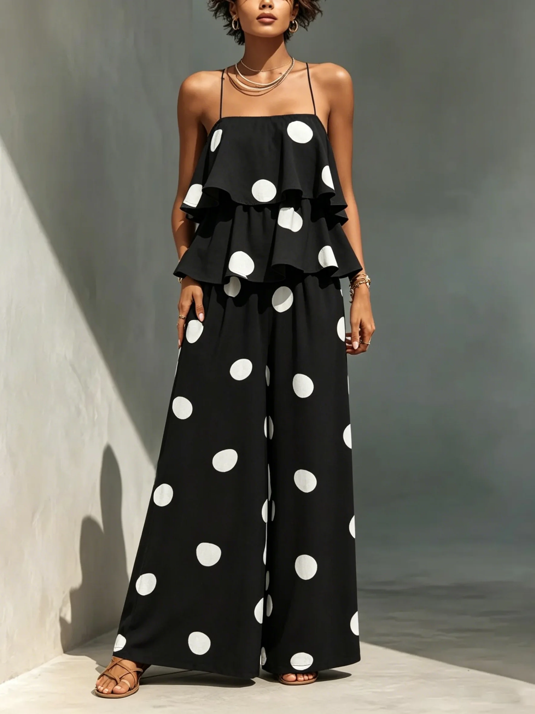 Elegant Ladies Print Polka Dot Layered One-Piece Pants for Women Fashionable And Stylish Alluring Design