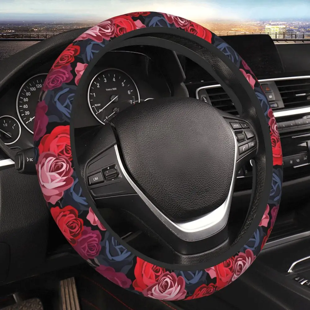 Rose Steering Wheel Cover with Anti Slip Elastic Automotive Parts, Steering Wheel Protection Universal 15 Inches