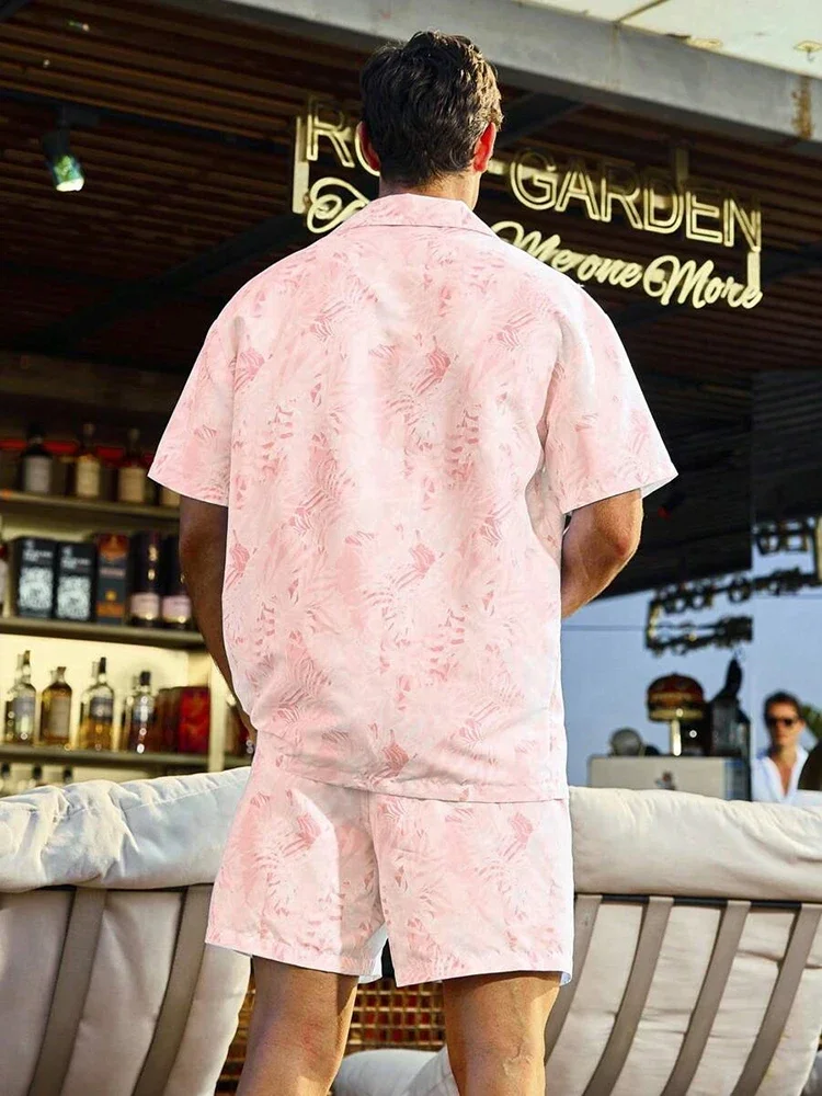 new Hawaiian beach holiday style men's breathable short-sleeved shirt beach shorts suit men's casual shirt quick-drying shorts