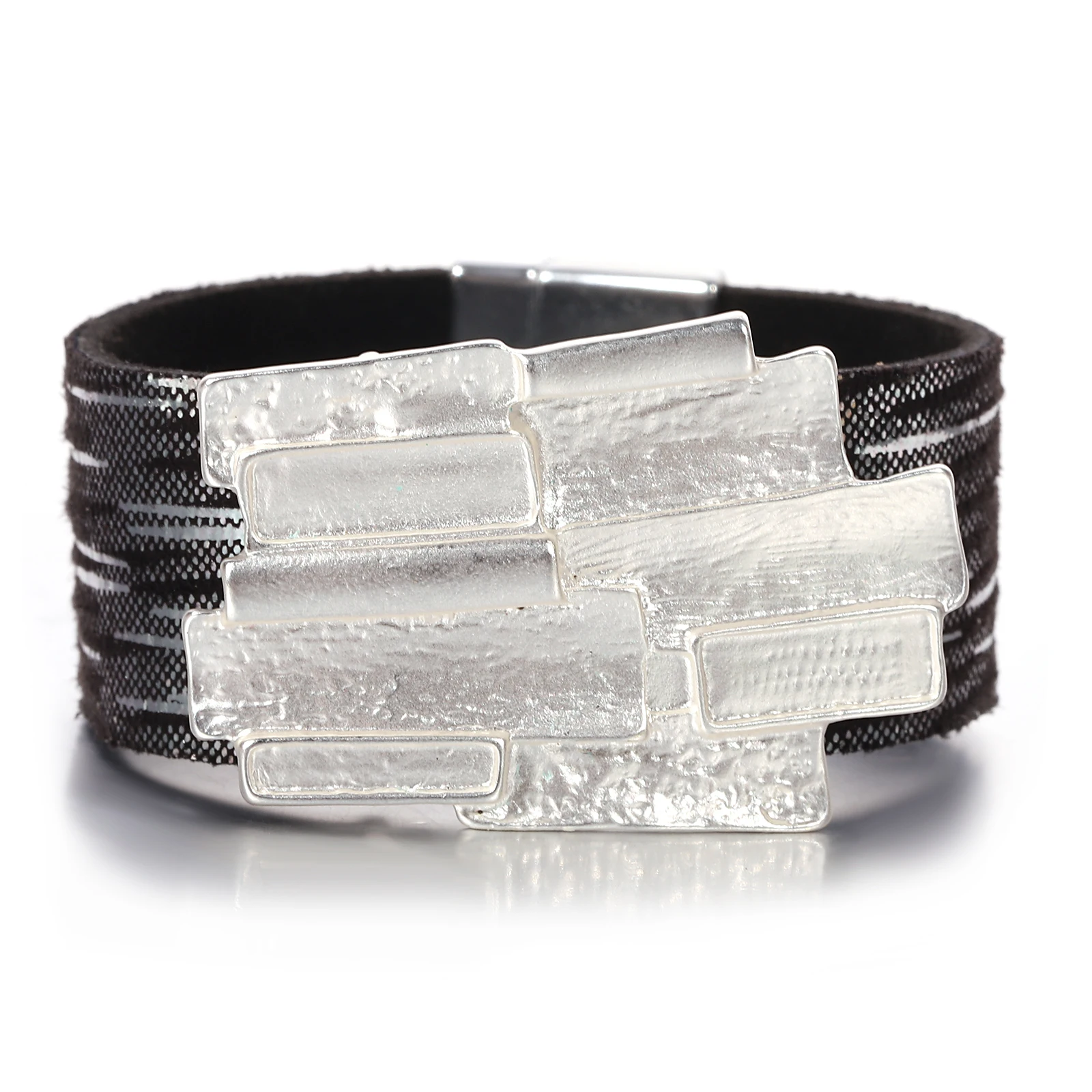 ALLEYS Irregular Geometric Square Wrap Leather Bracelet Charm Jewelry Vintage Boho Wide Cuff Bangle Bracelets for Women Men