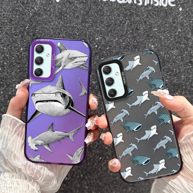 

Cartoon Shark For Samsung Galaxy A15 A54 A55 5G A51 A50 A24 A35 A72 4G A71 A53 A31 A32 A25 A73 A33 A22A 52S IMD Phone Case