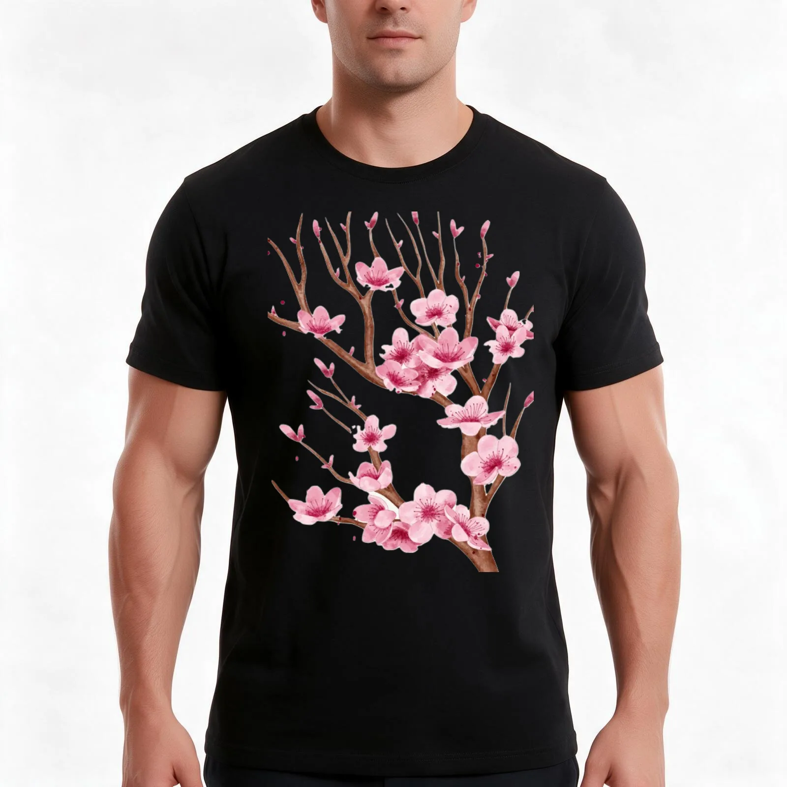 Cherry blossom tree T-Shirt, Summer Casual Cotton Tee, Oversized Streetwear Tops, Vintage Graphic Print, Loose Fit Short Sleeve