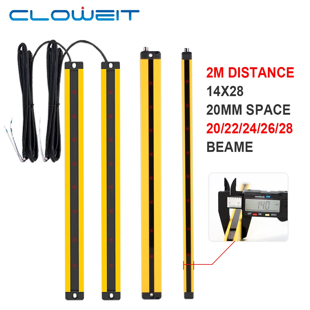 Cloweit-dispositivo Grating Super Thin Cortinas de Segurança Detectando Distância Protetor para Espaço Estreito Rc20232028 14×28 0.2-2m