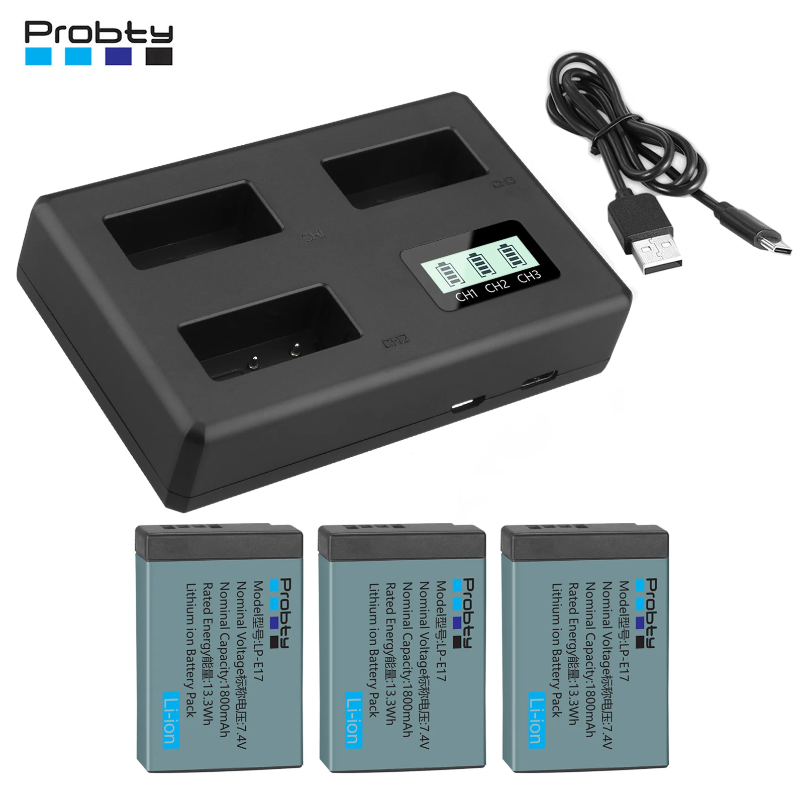 LPE17 LP-E17 Battery+3-Channel LCD Charger for Canon EOS R8,Rebel T8i, T7i, T6i, T6s, SL2, SL3, EOS M3, M5, M6, EOS 200D, 77D