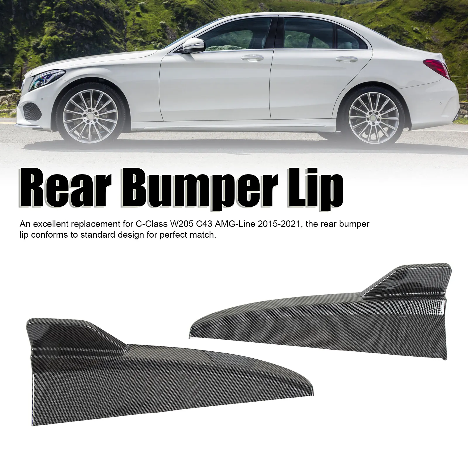 1 Pair Car Rear Bumper Lip Diffuser Tail Side Splitter Replacement For Mercedes-Benz C‑Class W205 C43 AMG‑Line 2015‑2021