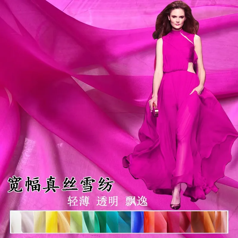 

Wide width pure color silk chiffon fabric thin through scarf dress