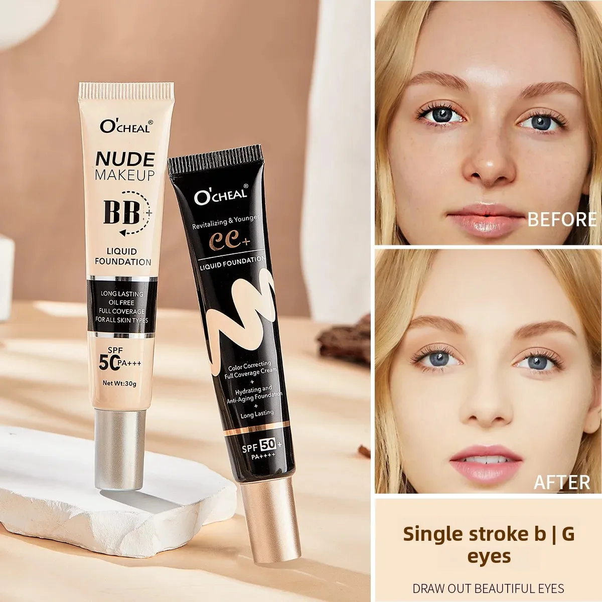 كريم أساس BB SPF50 PA Plus مقاوم للماء يدوم طويلاً، برايمر تفتيح واقي من الشمس، مستحضرات تجميل أساسية للنساء #1