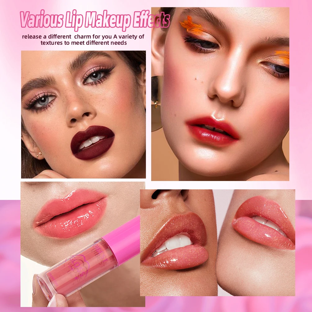 QIBEST Mirror Lip Gloss Sets Waterproof Velvet Matte Liquid Lipstick Lasting Moisturizing Sexy Red Lip Tint Makeup Lip Balm Oil