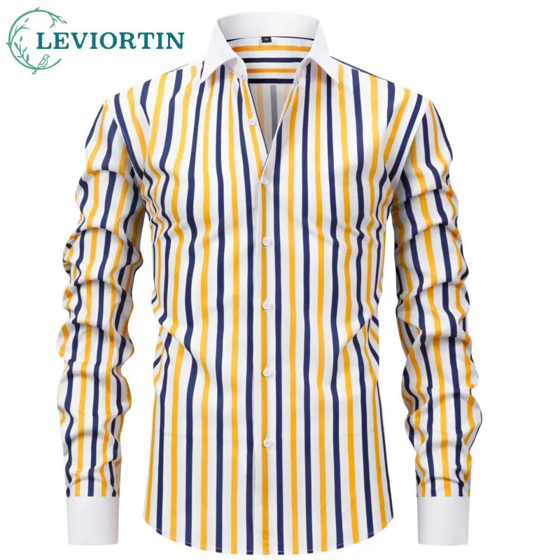Men's fashion urban digital printed elastic, wrinkle free, silky smooth, versatile, simple and loose long sleeved shirt