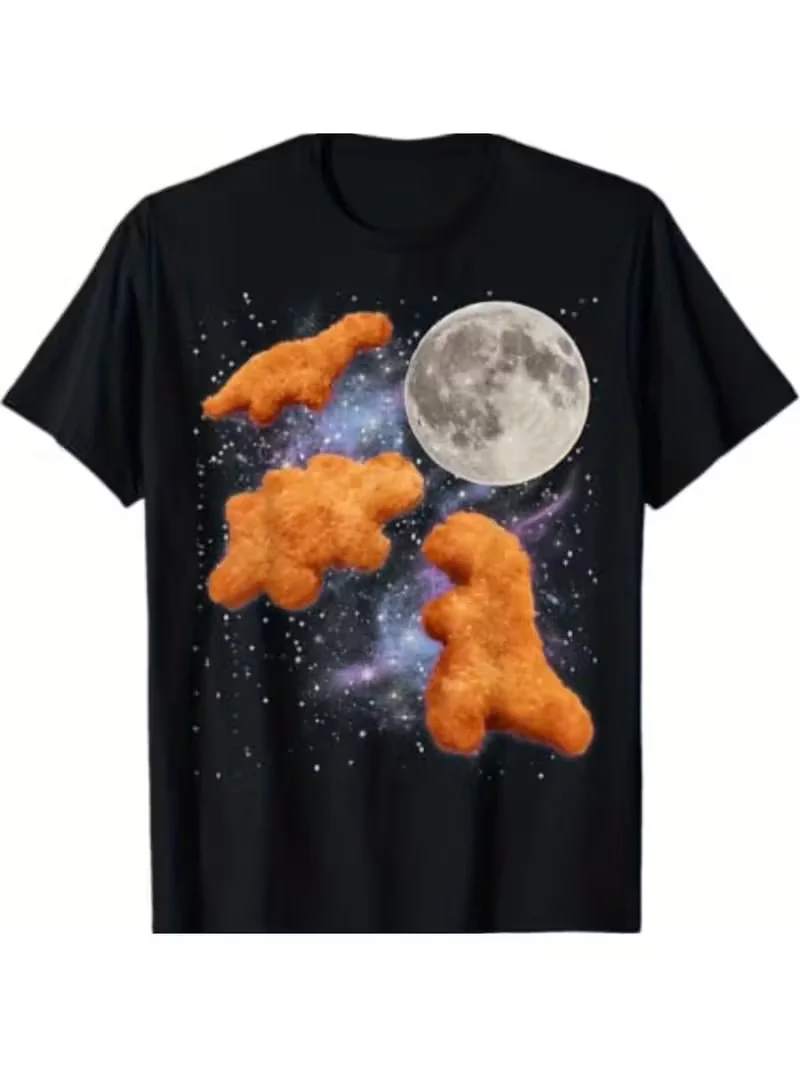 Camiseta divertida con gráfico de dinosaurio Nugget Moon Howling, camiseta informal de manga corta para uso diario y ropa informal al aire libre